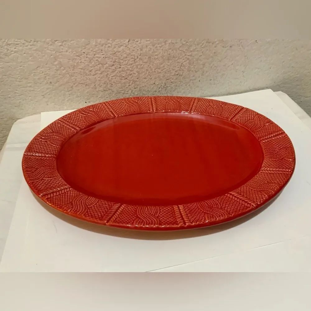 BIA Cordon Bleu 16 inch Red Cable Knit Oval Platter G22